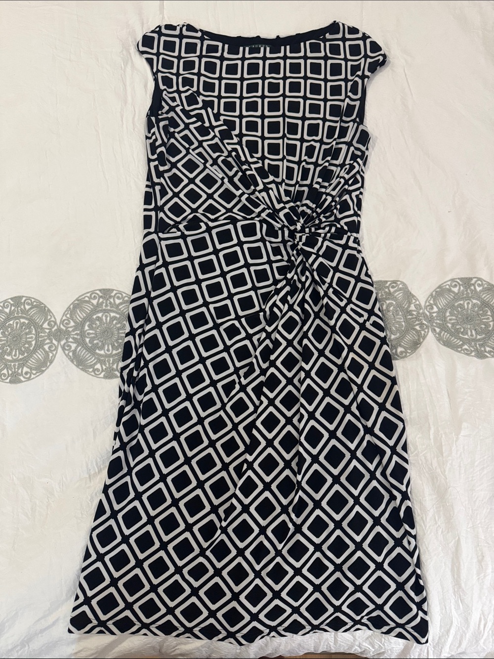 Lauren Ralph Lauren Black and White Geometric Midi Dress
